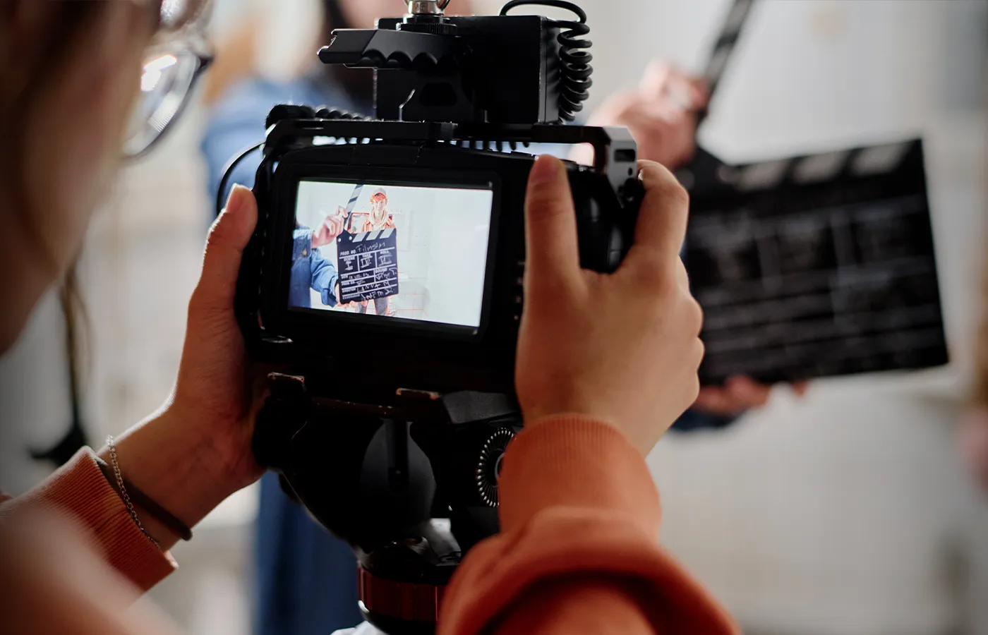 Professional photo and video production studio with lights and backdrop
